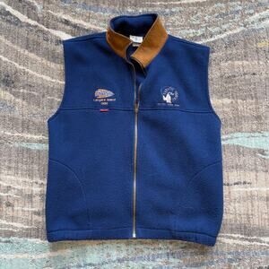 Men's Vintage 1998 Navajo Fanatic Fishing Club Blue Fleece Zip Up Vest Sz XL VTG